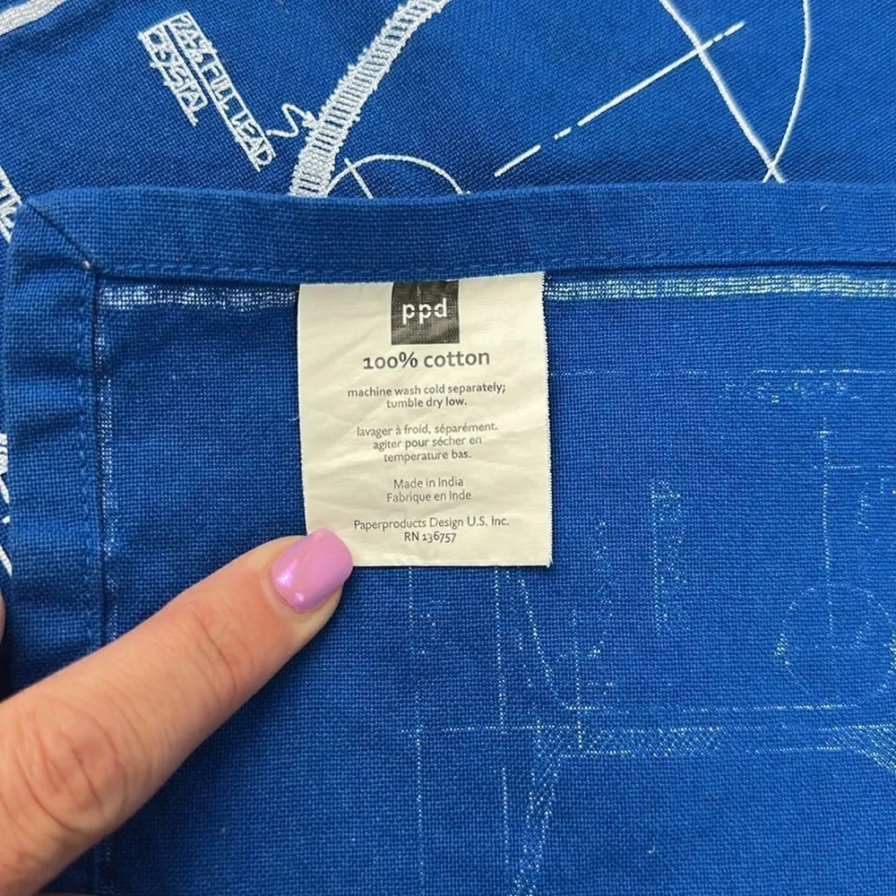 Blue Wine Glass Diagram Blueprint Tea Towel